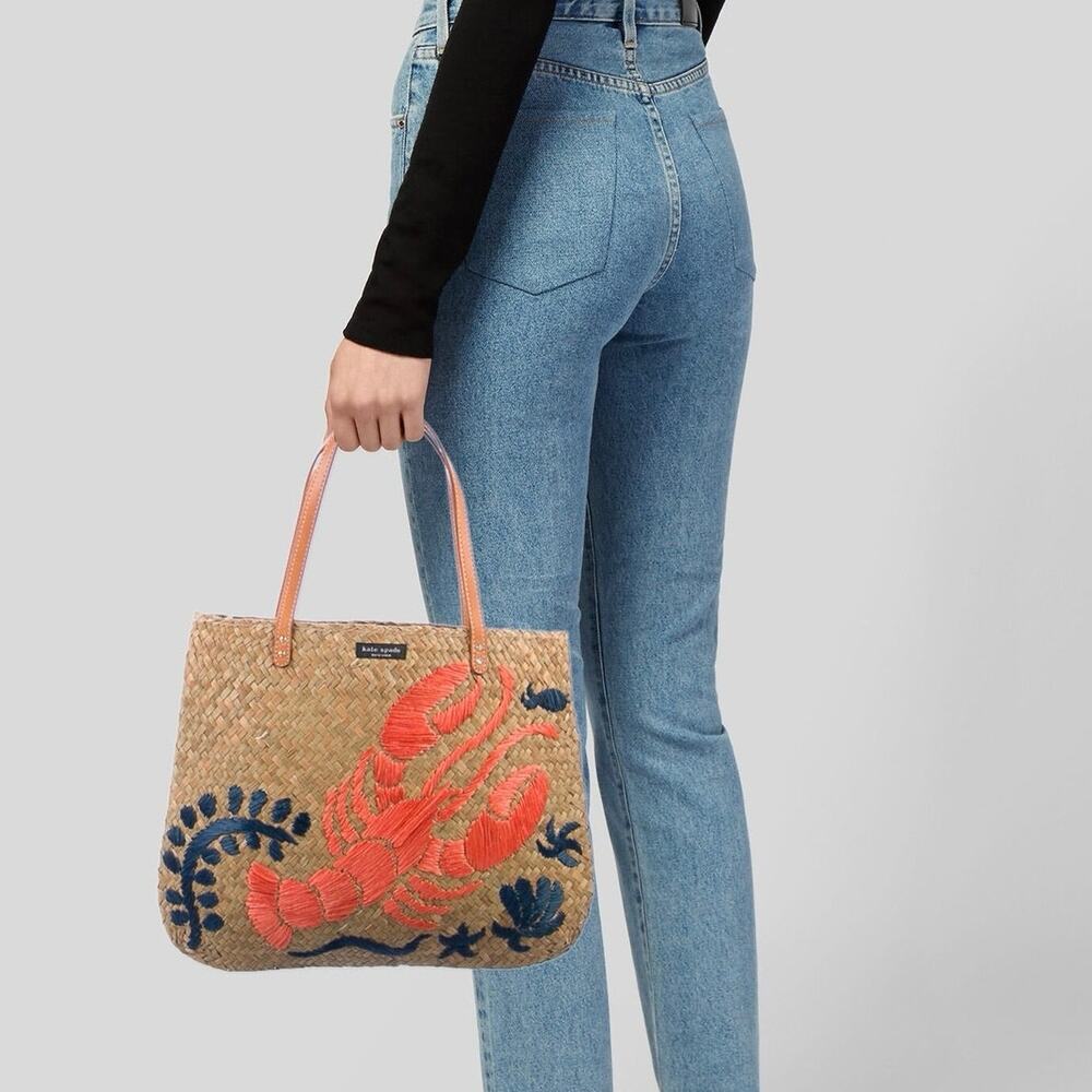 Kate Spade Novelty Reyna Cape Cod Straw Lobster Woven Tote